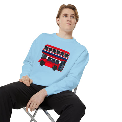 Unisex Garment-Dyed Sweatshirt Versatile - London Transport Red Double-Decker Bus