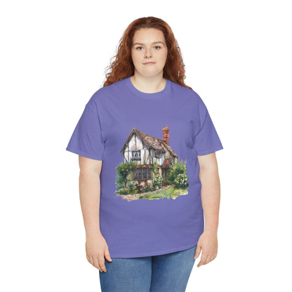 Unisex Heavy Cotton Tee - Countryside Charm - The Classic British Village House