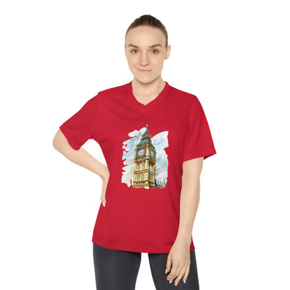 Women's Performance V-Neck T-Shirt - Historic Big Ben England Tower Artwork