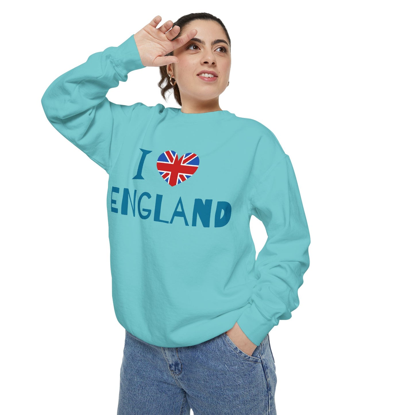 Unisex Garment-Dyed Sweatshirt - I Love England - Union Jack Heart Design