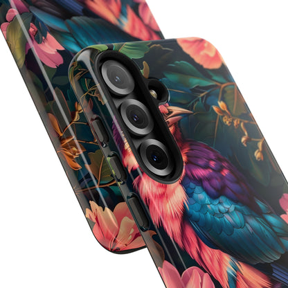 Vibrant Phone Case, Tropical Bird Design, Tough Phone Cover, Floral Tech Accessory, Gift for Nature Lovers