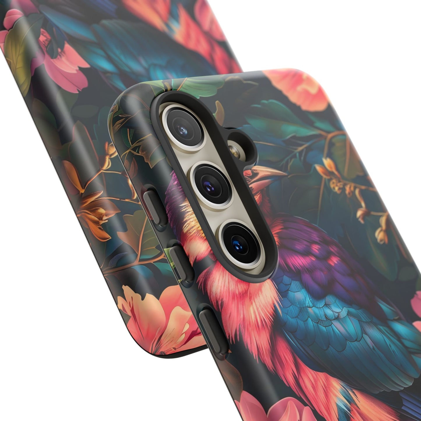 Vibrant Phone Case, Tropical Bird Design, Tough Phone Cover, Floral Tech Accessory, Gift for Nature Lovers
