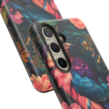 Vibrant Phone Case, Tropical Bird Design, Tough Phone Cover, Floral Tech Accessory, Gift for Nature Lovers
