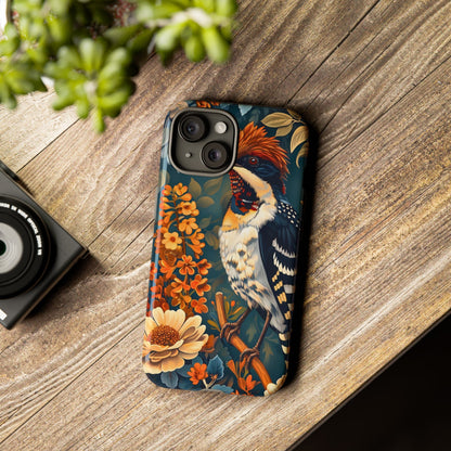 Tough Cases: Floral Bird Phone Case, Vintage Style Cover, Nature Lover Gift, Botanical Design, Spring Inspire Fashion