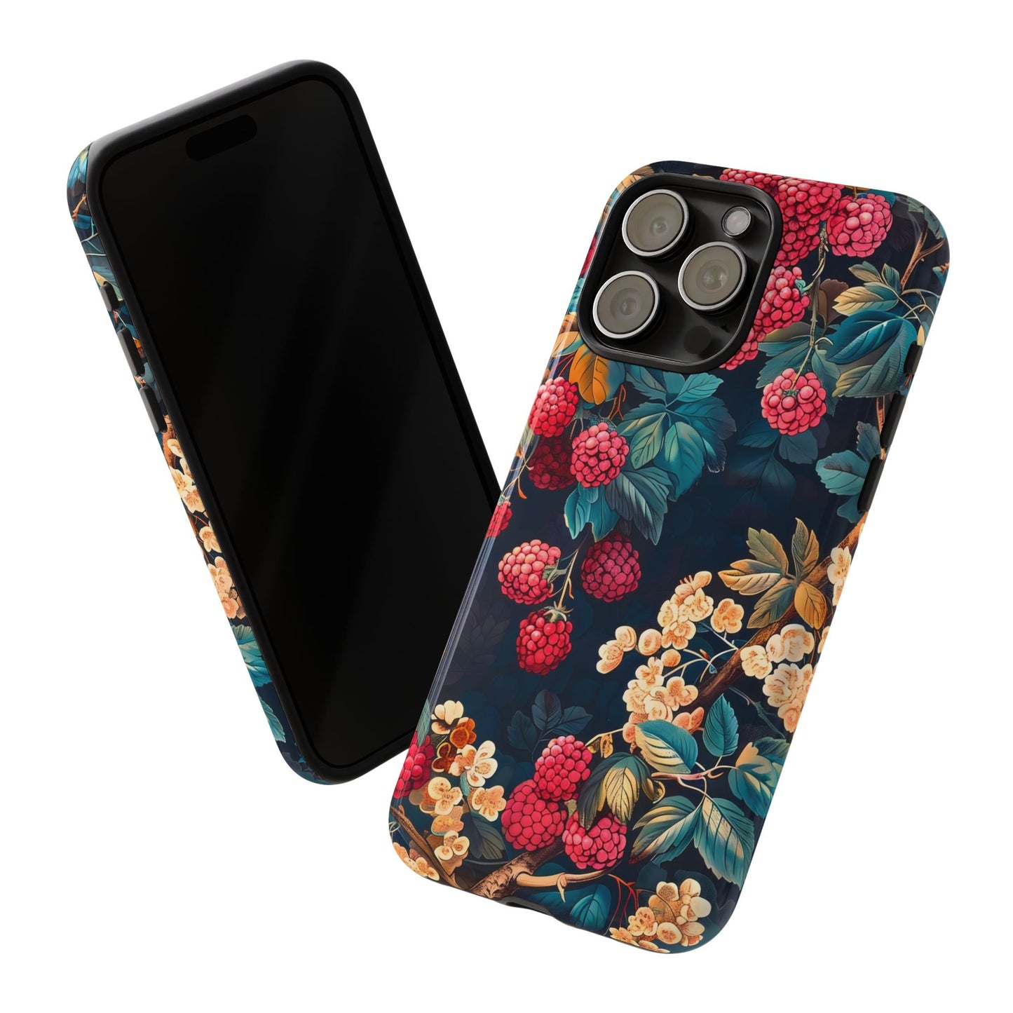 Floral Phone Case with Berry Design, Durable Phone Cover, Floral Print, Gift for Plant Lovers, Nature-Inspired Accessory
