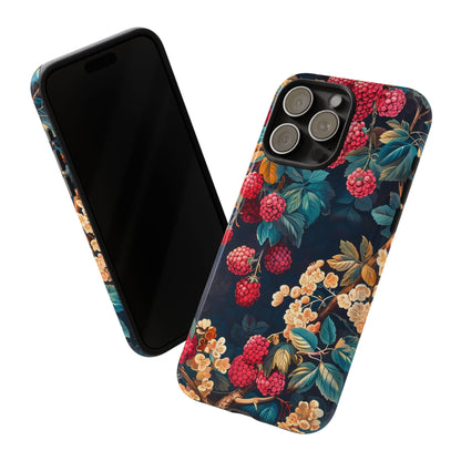 Floral Phone Case with Berry Design, Durable Phone Cover, Floral Print, Gift for Plant Lovers, Nature-Inspired Accessory