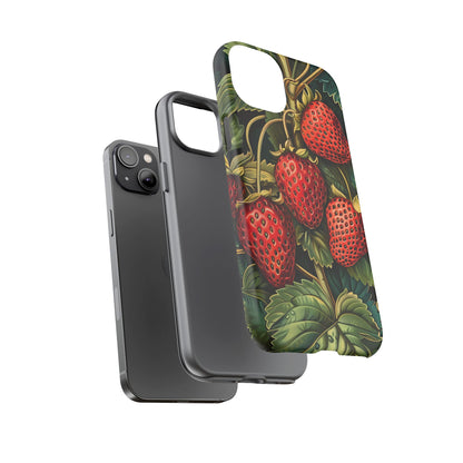 Strawberry Phone Case, Tough Berry Case, Floral Phone Cover, Cute Smartphone Shell, Nature-Inspired Gift