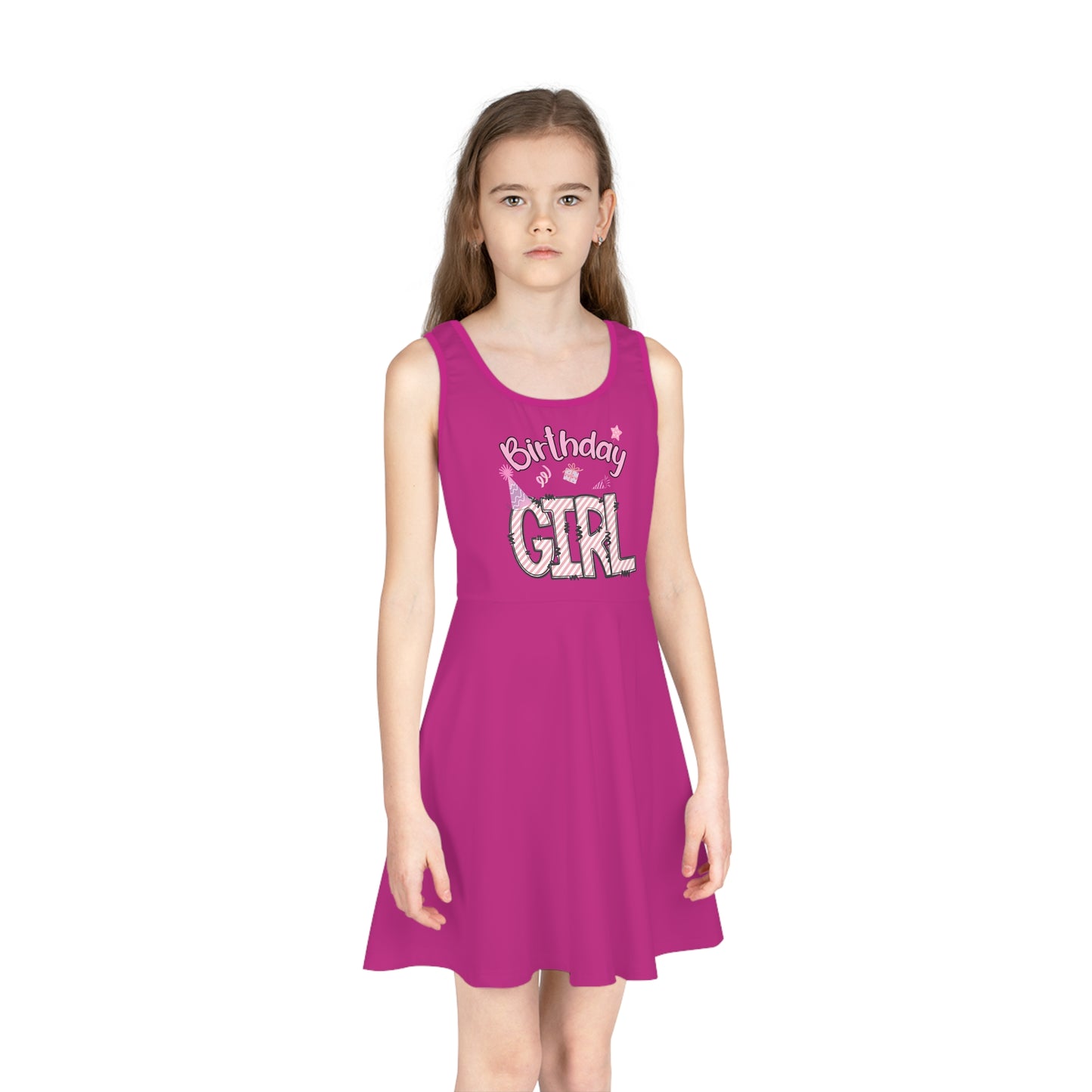 Sleeveless Sundress for Kids - Stylish Leopard Birthday Girl Rainbow Graphic