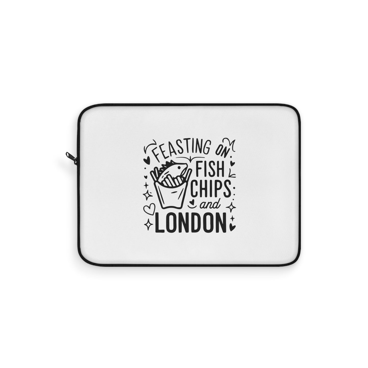 Feasting on Fish and Chips Laptop Sleeve | London Gift, Travel Accessory, Computer Case, Personalized Tech Bag, Unique Present