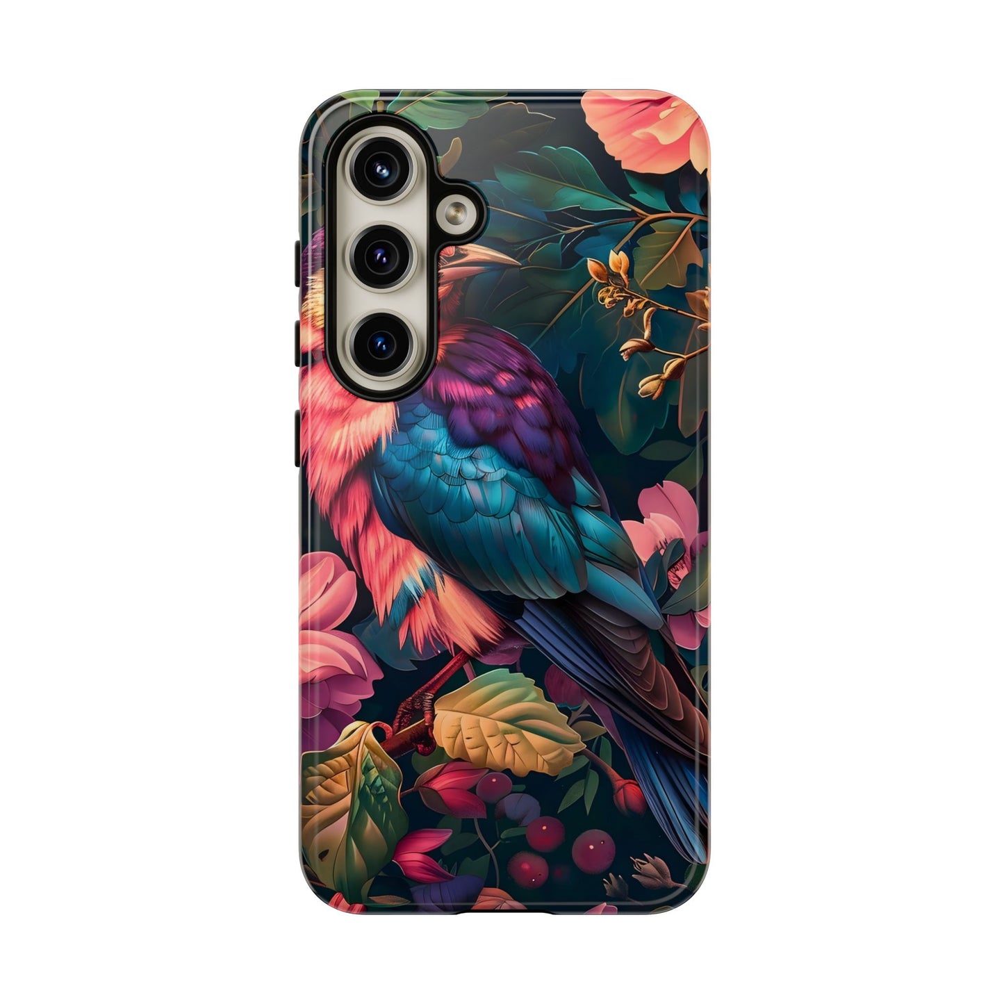 Vibrant Phone Case, Tropical Bird Design, Tough Phone Cover, Floral Tech Accessory, Gift for Nature Lovers