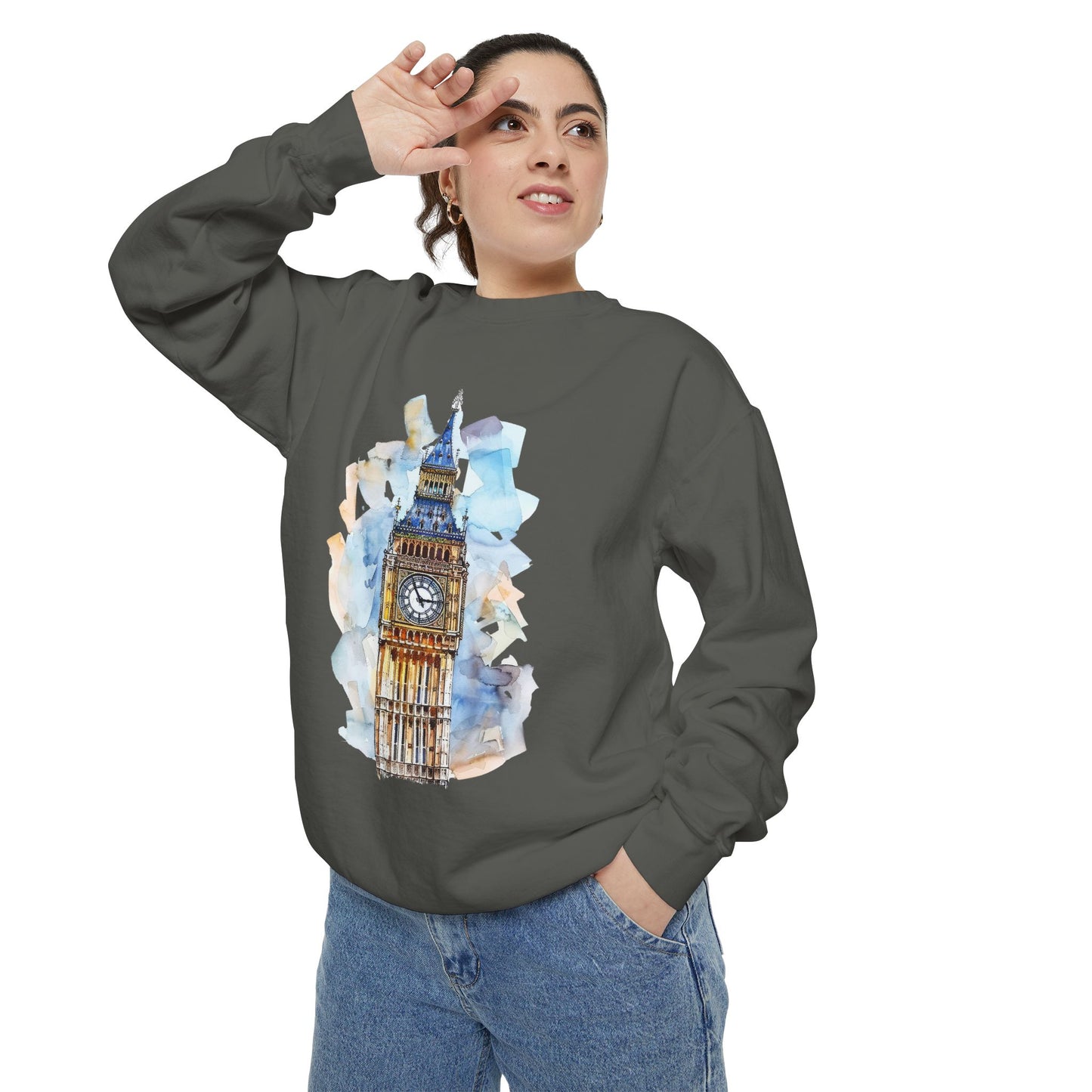Unisex Garment-Dyed Sweatshirt - London Calling: Iconic Clock Tower
