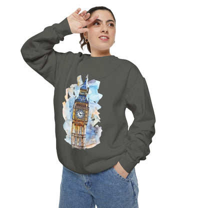 Unisex Garment-Dyed Sweatshirt - London Calling: Iconic Clock Tower
