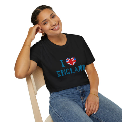 Unisex Softstyle T-Shirt - I Love England - Union Jack Heart Design