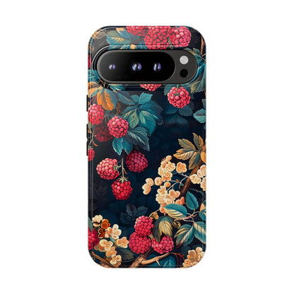 Floral Phone Case with Berry Design, Durable Phone Cover, Floral Print, Gift for Plant Lovers, Nature-Inspired Accessory