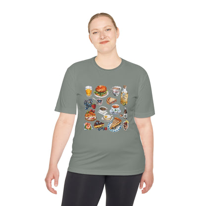 Unisex Moisture Wicking Tee - England Travel Icons Artistic Print