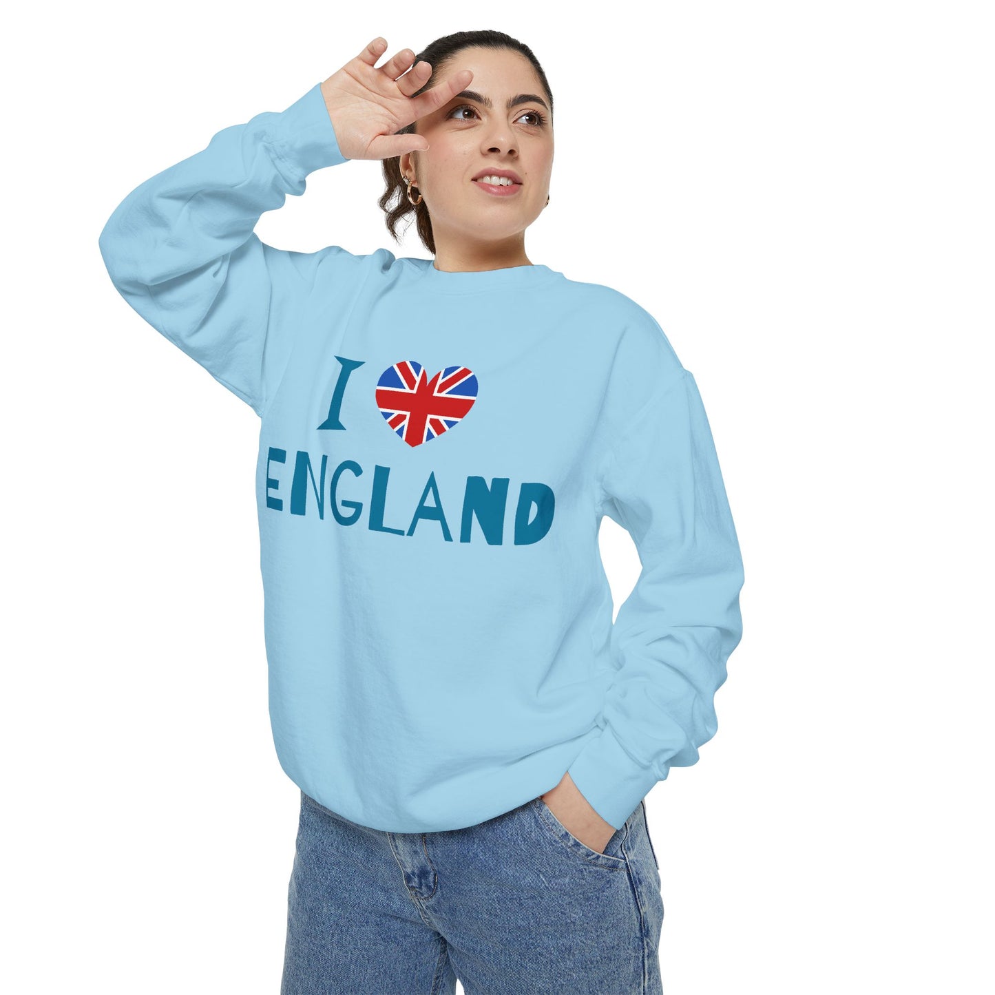 Unisex Garment-Dyed Sweatshirt - I Love England - Union Jack Heart Design