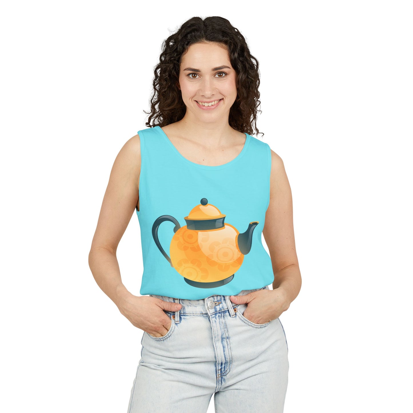 Unisex Garment-Dyed Tank Top - Classic British Tea Kettle - Timeless Elegance in Tea Time
