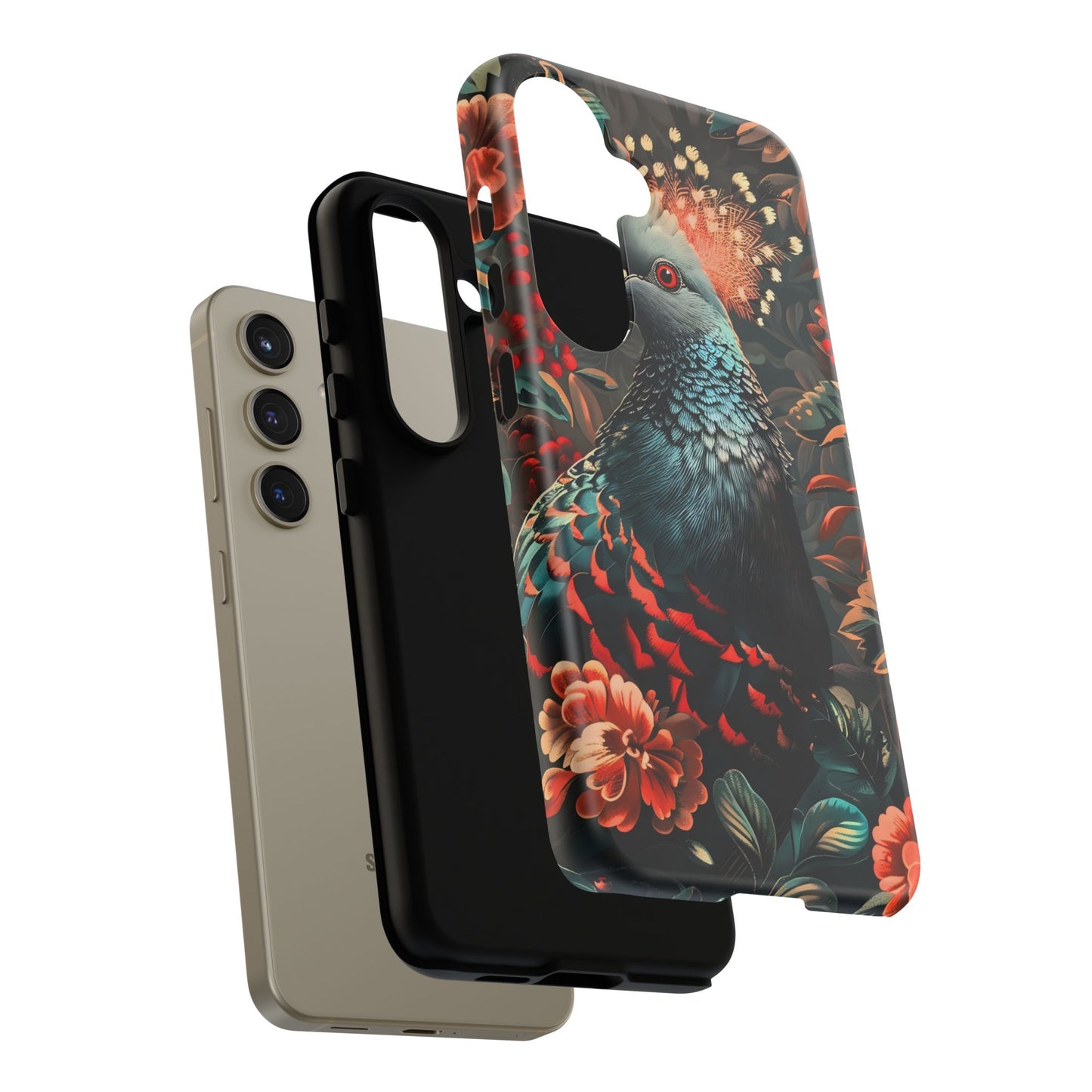 Floral Peacock Phone Case, Tough Cases, Artistic Phone Cover, Unique Gift, Nature Lover Accessory, Protective Case