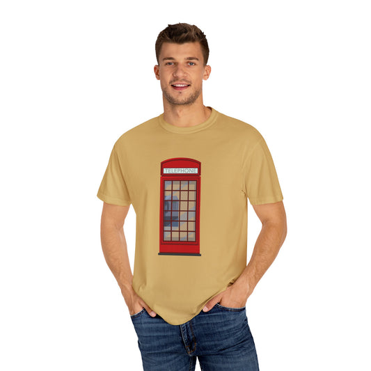 Iconic British Public Telephone - Classic Red Phone Box Soft-touch Unisex Garment-Dyed T-shirt