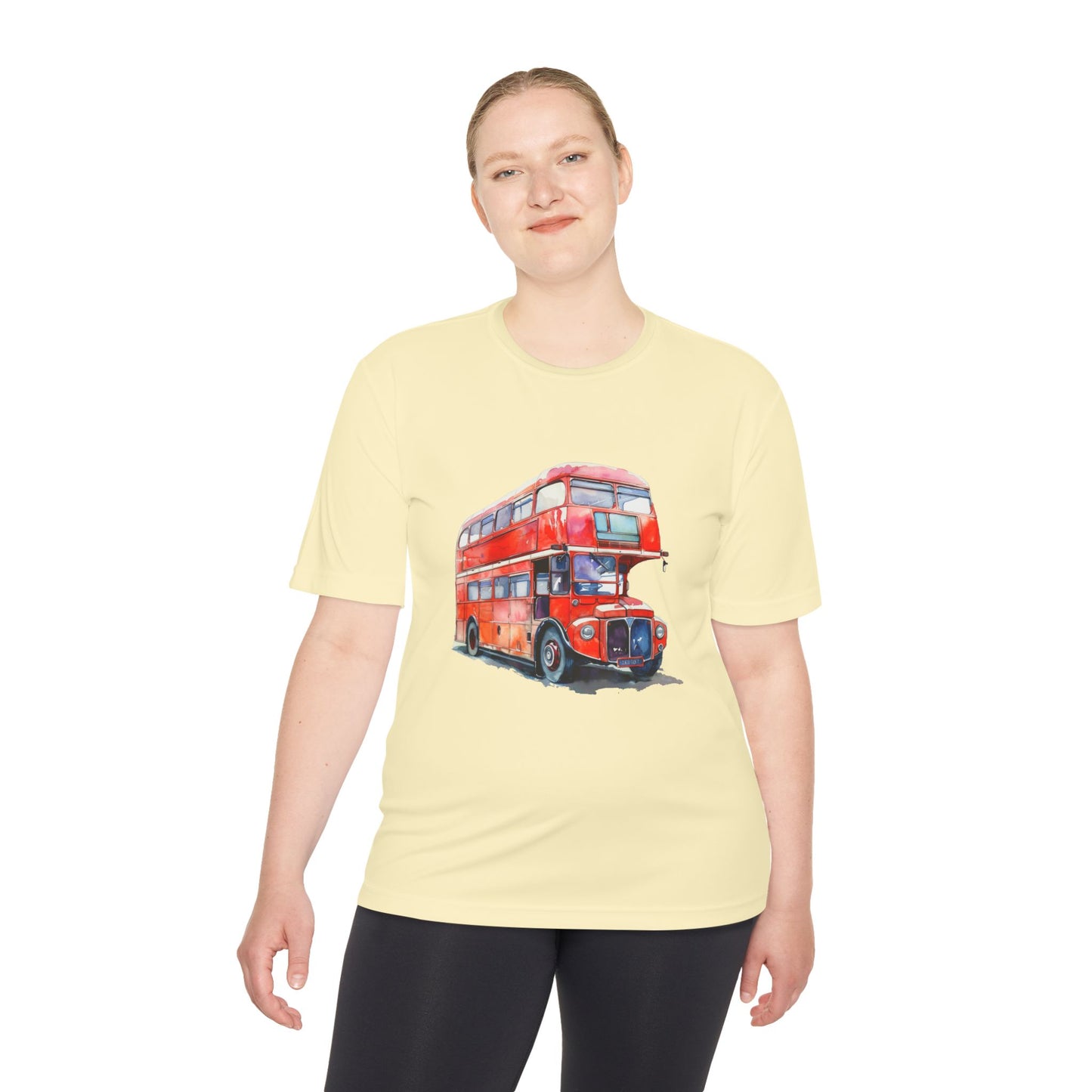 Unisex Moisture Wicking Tee - Classic London Double-Decker Bus Artwork