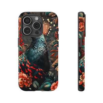 Floral Peacock Phone Case, Tough Cases, Artistic Phone Cover, Unique Gift, Nature Lover Accessory, Protective Case