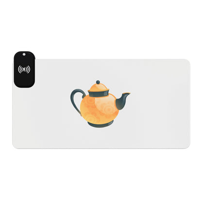 Gold Teapot - LED Gaming Mouse Pad with Wireless Charging – Perfect for Gamers, Desk Accessories, & Tech Lovers