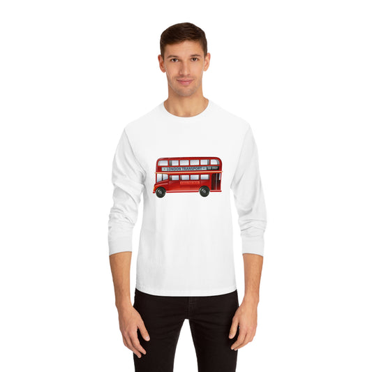 Unisex Classic Long Sleeve T-Shirt - London Transport English Bus - Iconic Red Double-Decker