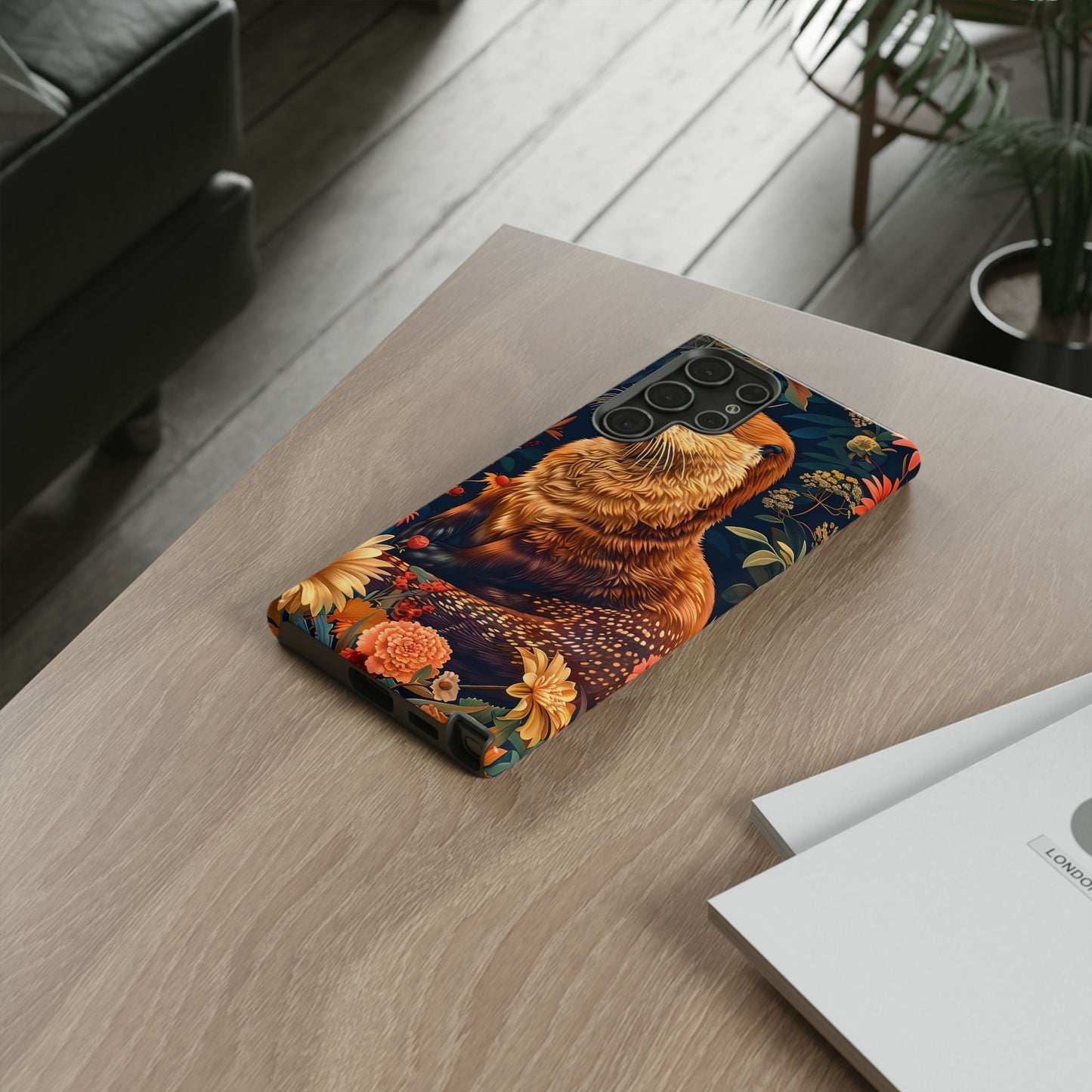 Otter Phone Case, Floral Otter Design, Tough Phone Cover, Nature Lover Gift, Cute Animal Accessories