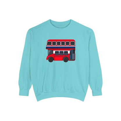 Unisex Garment-Dyed Sweatshirt Versatile - London Transport Red Double-Decker Bus