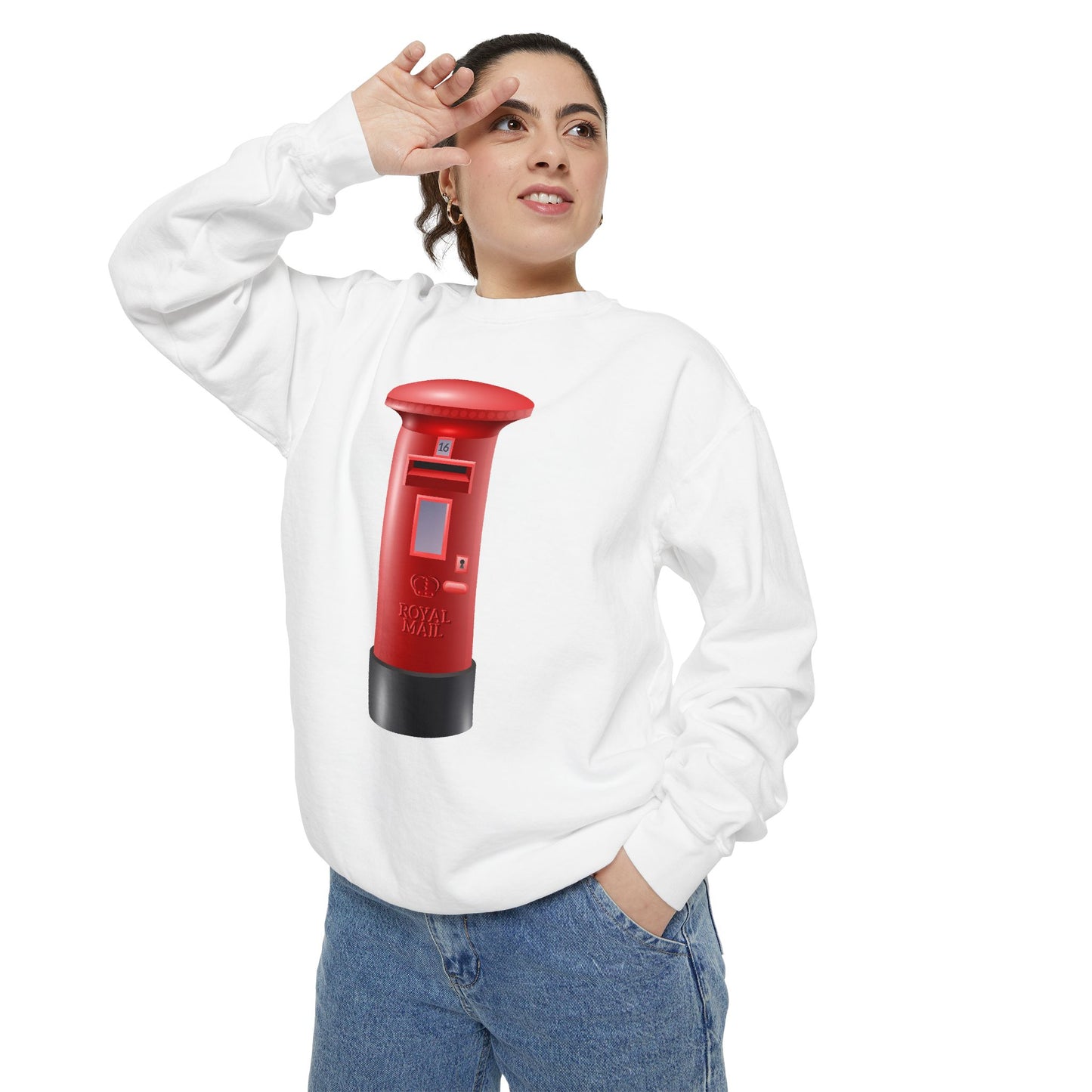 Unisex Garment-Dyed Sweatshirt - Classic UK Royal Mailbox Design - British Postbox Icon