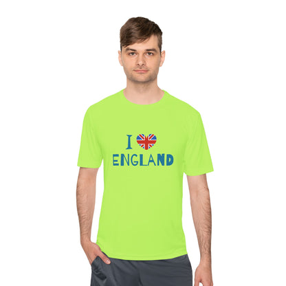 Unisex Moisture Wicking Tee - I Love England - Union Jack Heart Design
