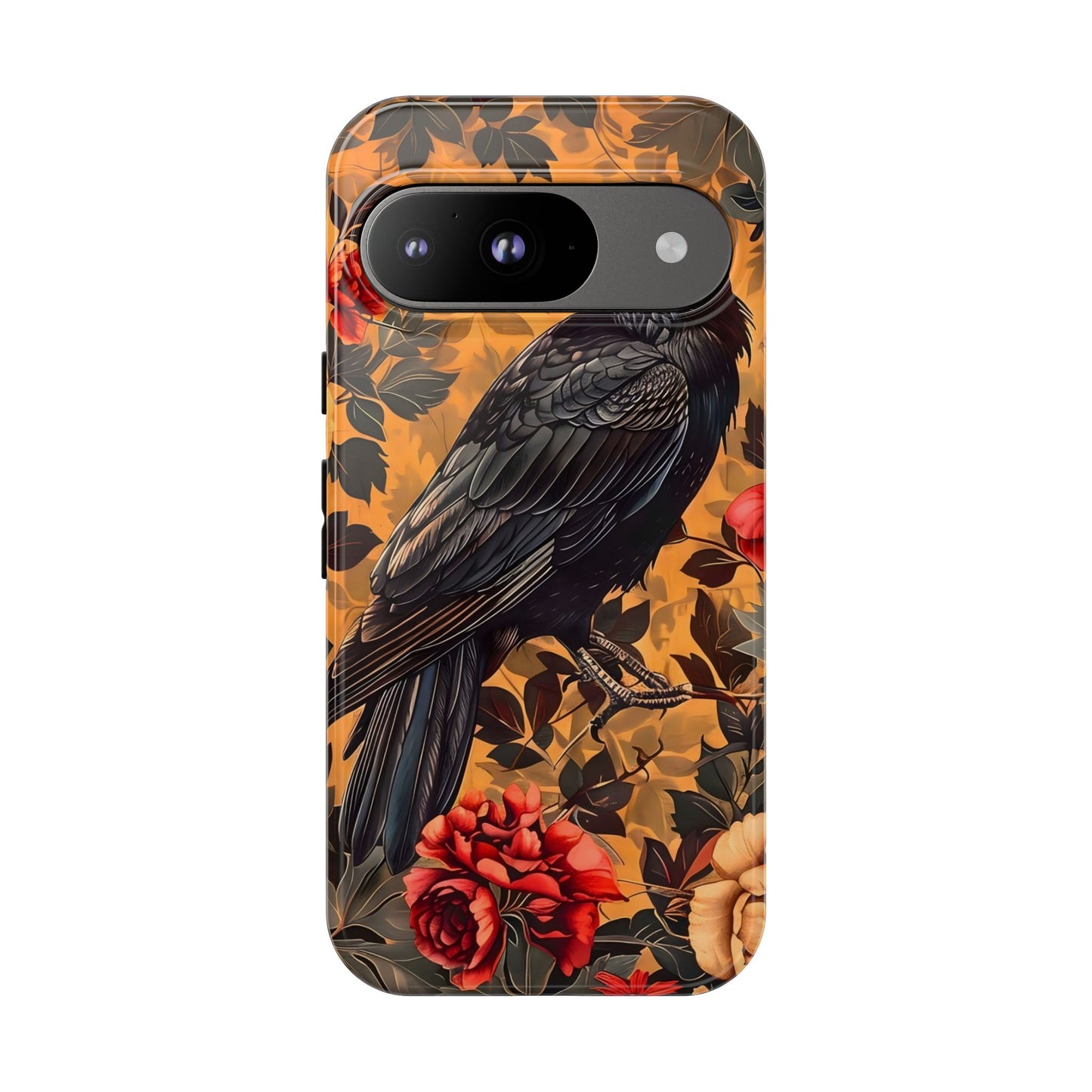 Raven Floral Phone Case - Tough Cases, Blackbird Decor, Gift for Nature Lovers, Bird Themed Accessories, Unique Phone Cover