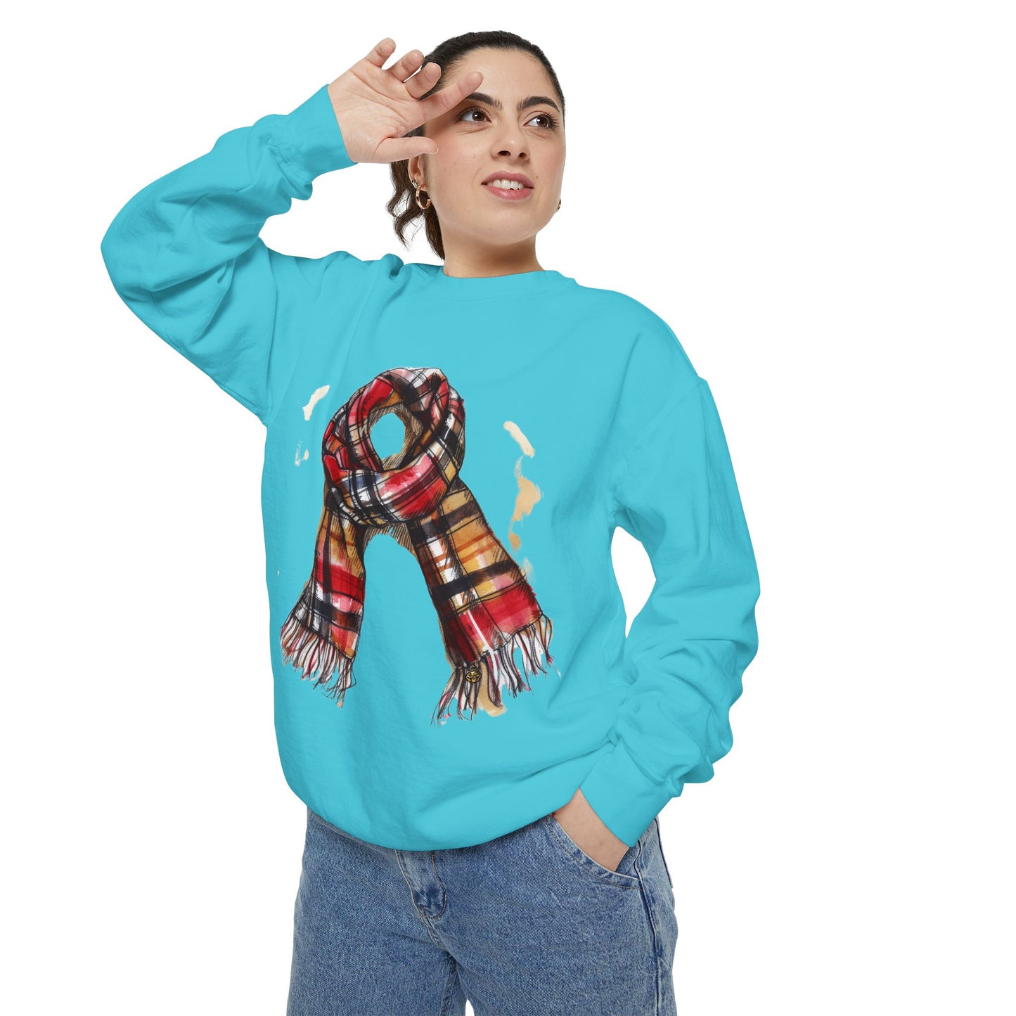 Unisex Garment-Dyed Sweatshirt - Classic British Plaid Scarf Design