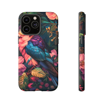 Vibrant Phone Case, Tropical Bird Design, Tough Phone Cover, Floral Tech Accessory, Gift for Nature Lovers
