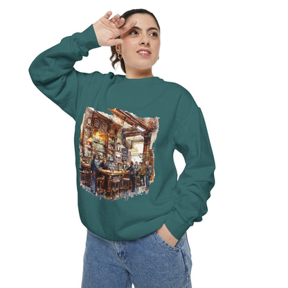 Unisex Garment-Dyed Sweatshirt - Where Friends Gather - The Cozy British Pub