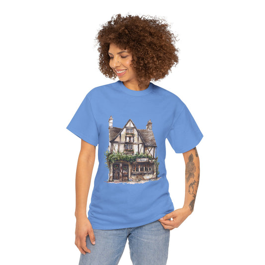 Unisex Heavy Cotton Tee - Cottages & Cobblestones - A British Village Dream