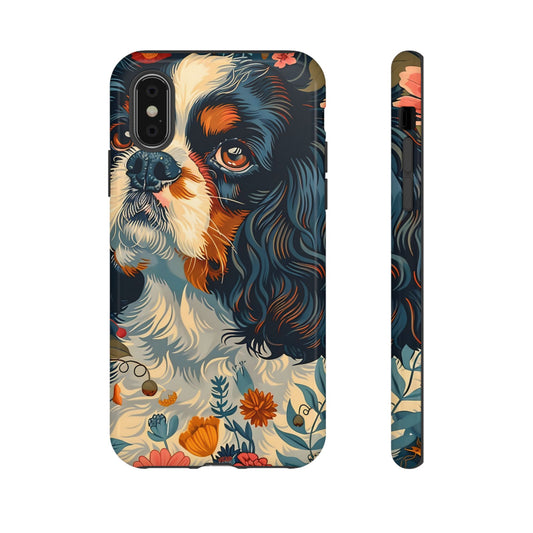 Cavalier King Charles Spaniel Phone Case, Floral Dog Lover Gift, Tough Phone Cover, Pet Owner Accessory, Unique Dog Design