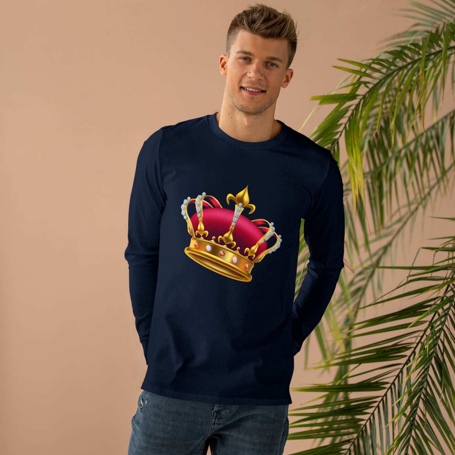 Men’s Base Longsleeve Tee - British Royal Crown Design - Iconic Symbol of Monarchy
