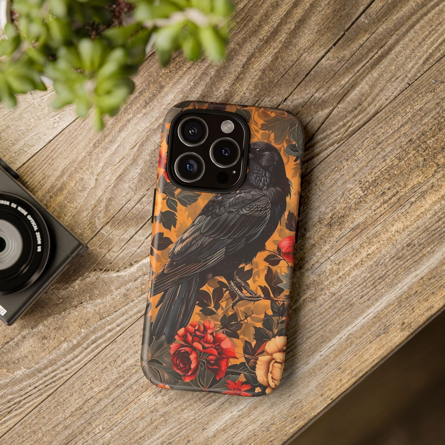 Raven Floral Phone Case - Tough Cases, Blackbird Decor, Gift for Nature Lovers, Bird Themed Accessories, Unique Phone Cover