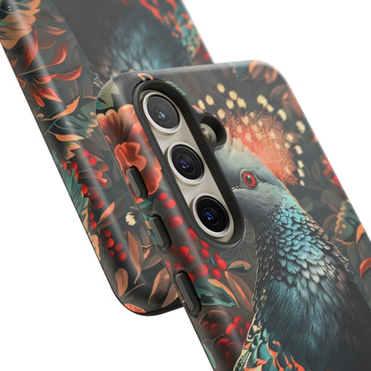 Floral Peacock Phone Case, Tough Cases, Artistic Phone Cover, Unique Gift, Nature Lover Accessory, Protective Case