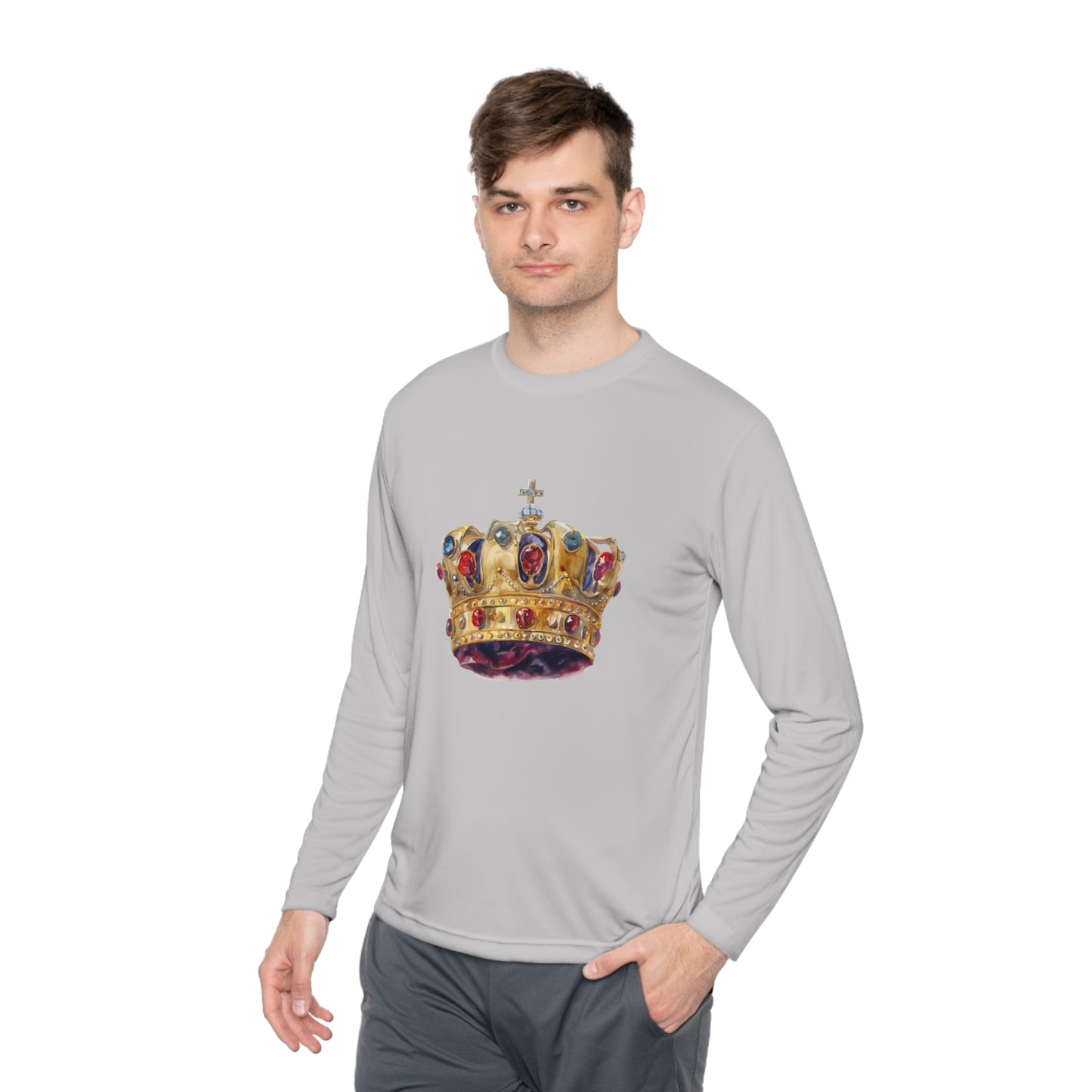 Unisex Lightweight Long Sleeve Tee - British Royal Crown Design - Iconic Symbol of Monarchy