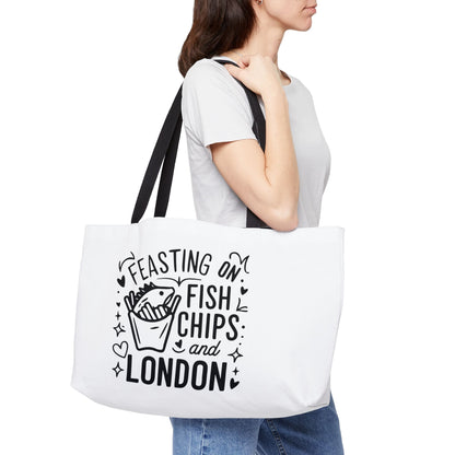 Feasting on Fish and Chips London Tote Bag - Perfect for Travel, Beach, Grocery, Gift, Picnic