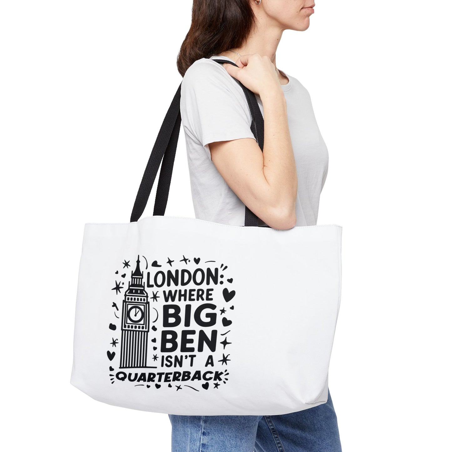 London Inspired Weekender Tote Bag, Travel Bag, Beach Tote, Gift for Travelers, Cute Weekend Getaway Bag, Funny Quote Tote