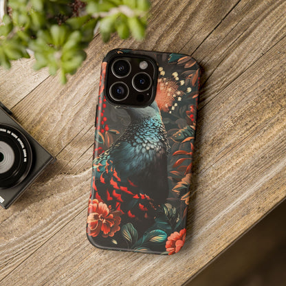 Floral Peacock Phone Case, Tough Cases, Artistic Phone Cover, Unique Gift, Nature Lover Accessory, Protective Case