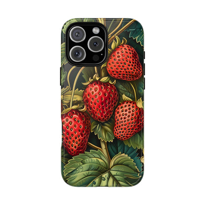 Strawberry Phone Case, Tough Berry Case, Floral Phone Cover, Cute Smartphone Shell, Nature-Inspired Gift