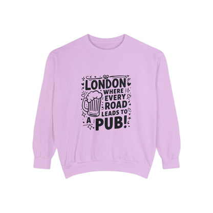 Unisex Garment-Dyed Sweatshirt Luxurious - London's Pub leading Roads