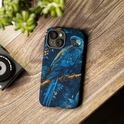 Tough Cases - Vibrant Blue Parrot Phone Case, Tropical Bird Phone Cover, Nature Lover Gift, Eco-Friendly Accessories, Unique Wildlife Decor