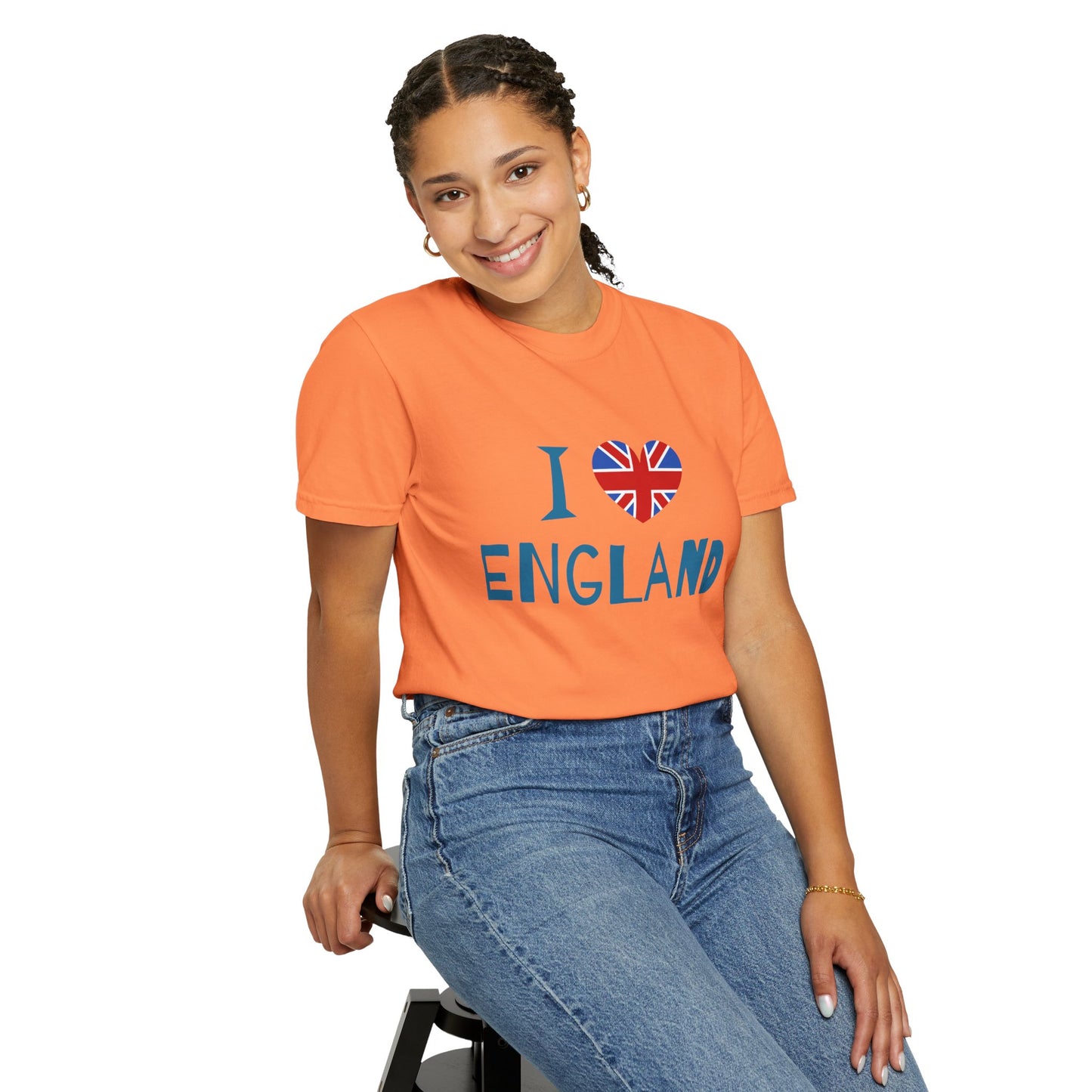 Unisex Garment-Dyed T-shirt - I Love England - Union Jack Heart