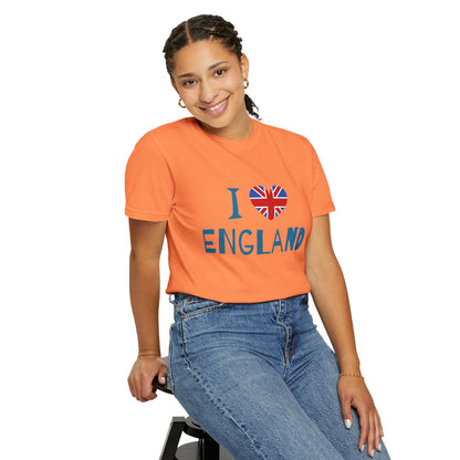 Unisex Garment-Dyed T-shirt - I Love England - Union Jack Heart