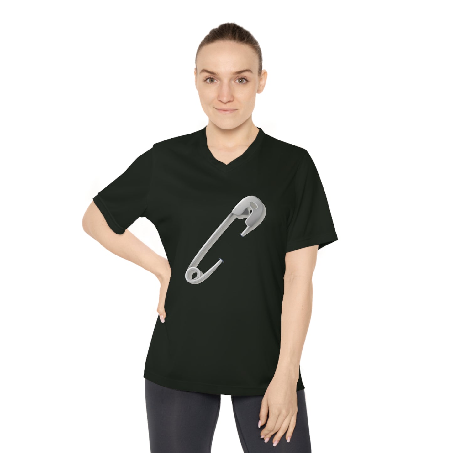 Women’s Performance V-Neck T-Shirt - Safety Pin Design for Active Lifestyle